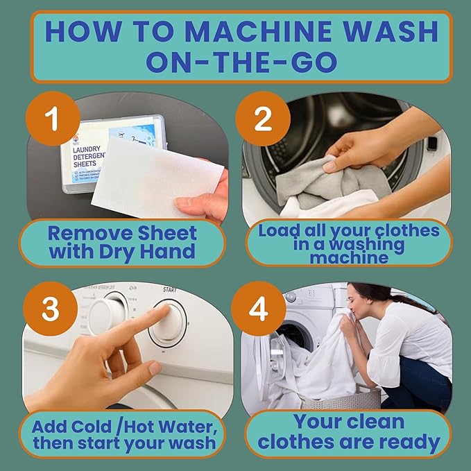 Travel Laundry Detergent Sheets Bundle ?€? 50 Count Hand Wash + 20 Count Machine Wash Laundry Detergent Sheets for Sink Washing in Hotels, Cruises, Camping & Backpacking