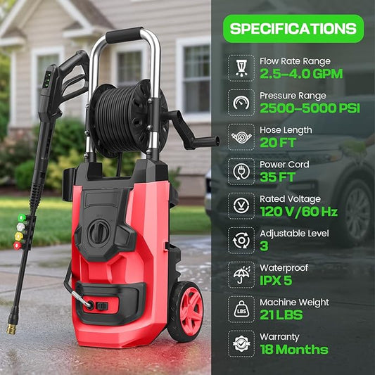 5000 MAXPSI P*ressure W*Asher, P*ower Cleaner, Red