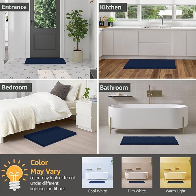 LuxUrux Bathroom Rugs Sets 4 Piece - Non-Slip Shaggy Chenille Mat Set - Includes U-Shaped Contour Toilet Mat, Lid Cover, 20x30'' and 16x24'' Bath Mat - Navy