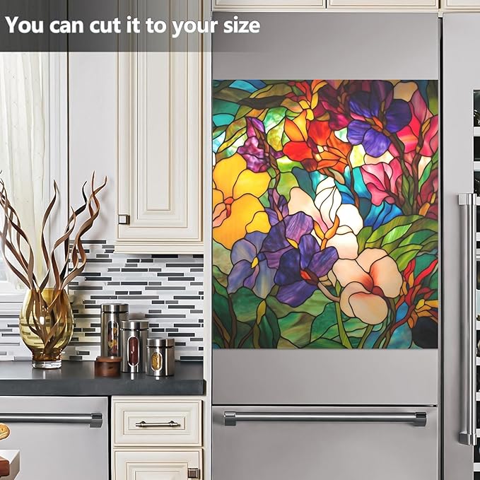 Dishwasher Cover Magnet Stained Glass Floral Print, Dish Washer Cover for Kitchen Decor, Easily Trimmable Dishwasher Sticker Refrigerator Magnetic Cover 23×26 in