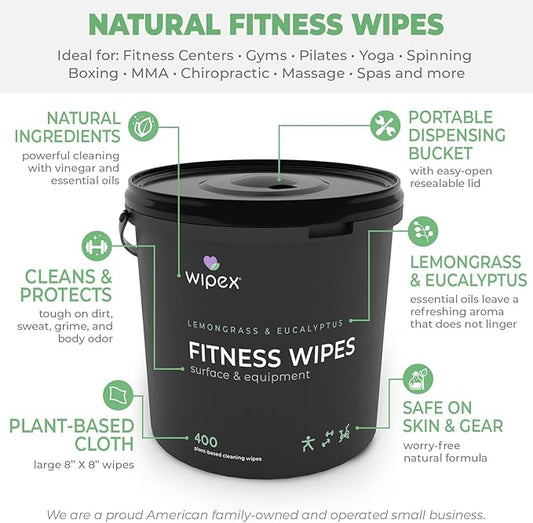 Wipex Fitness Wipes Bundle - Get 3 Buckets (1) Lemongrass, (1) Lavender, (1) Hand Sanitizing BZK, all Plant-Based Cloth, Great for Yoga Studios, Wellness Centers, and Gyms, 400 Ct (Pack of 3)