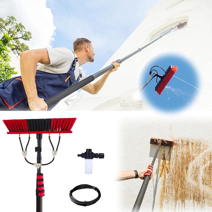 Washing Kit, Water-fed Brush W/Soap Dispenser, 3.6-6M Window Cleaning Pole, Water Fed Telescopic Brush,Window Cleaner Equipment,Extendable Solar Panel Washing Equipmen (35cm Brush Head,4.6M)