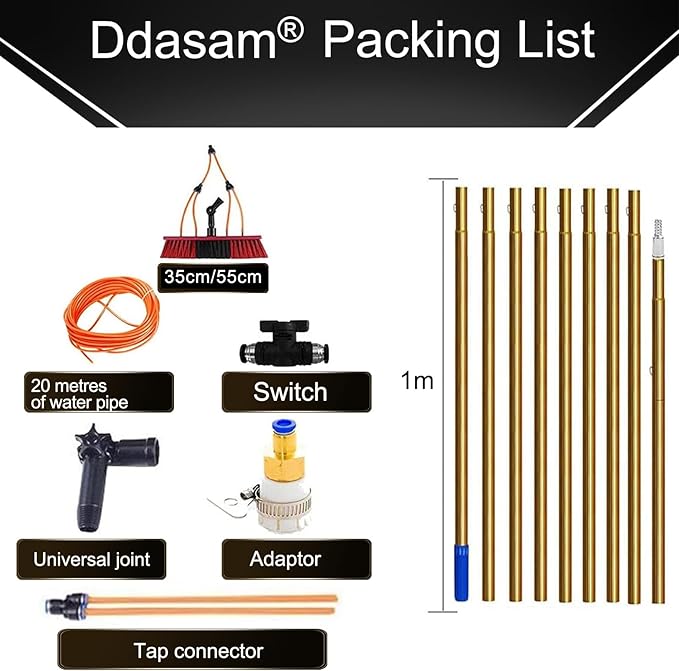12m Telescopic Window Cleaning Pole with Water Fed Brush Extendable Cleaner for Conservatory Roof and Windows