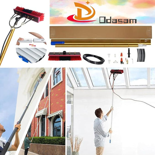 10m/33FT Water Fed Pole Kit for Window Cleaning Extendable Telescopic Pole with Aluminum Brush for Outdoor Window Cleaner and Solar Panel Washing