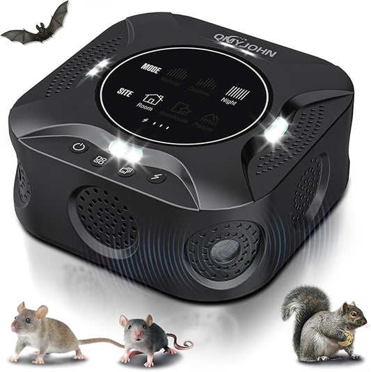 Indoor Ultrasonic Pest Repeller Plug-in,with a Display Screen & LED Strobe Light,Effectively Repels Mice,Squirrels,roaches & Other Rodents Up to 3900 Sq.Ft.Suitable for attics,garages,etc.