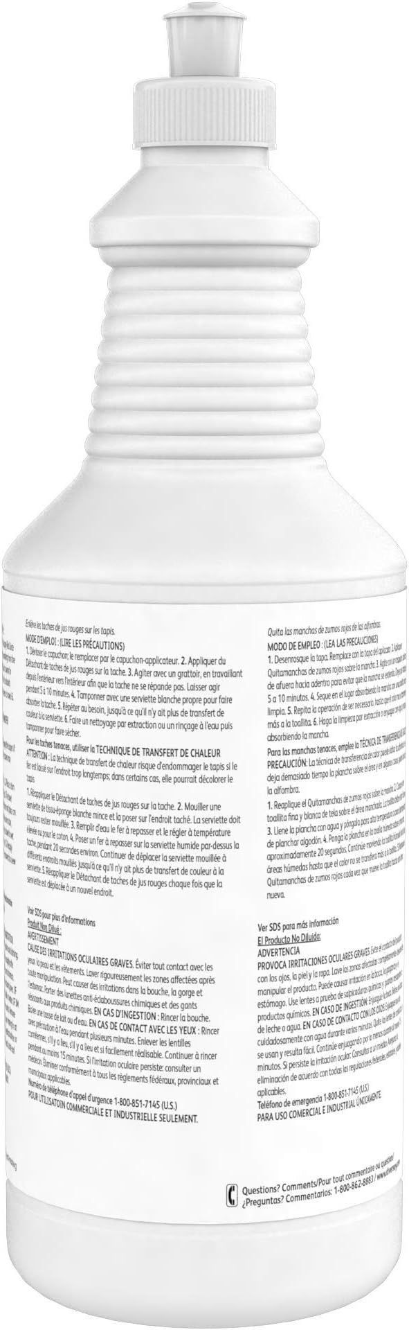 Diversey Red Juice Stain Remover, Removes Wine, Fruit Punch, Soft Drinks, Grease, Mustard & More from Carpet, Ready-to-Use, 32-Ounce (Pack of 6)
