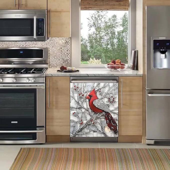 Diamond Branch Cardinal Dishwasher Magnet Cover 23x26 Inch Magnetic Dishwasher Cover Kitchen Decor Refrigerator Magnets Sticker Appliance Protector