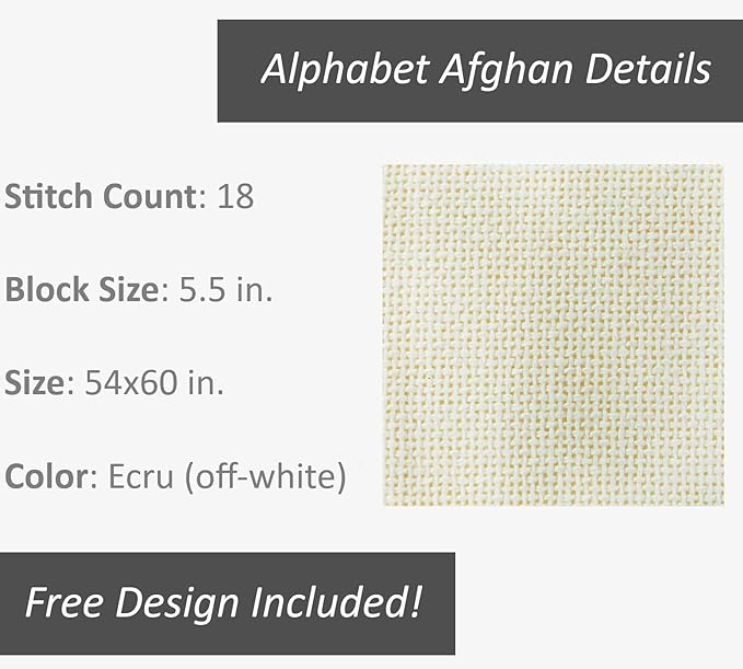 DMC Charles Craft Alphabet Afghan 18 Count 54"X60", Ecru