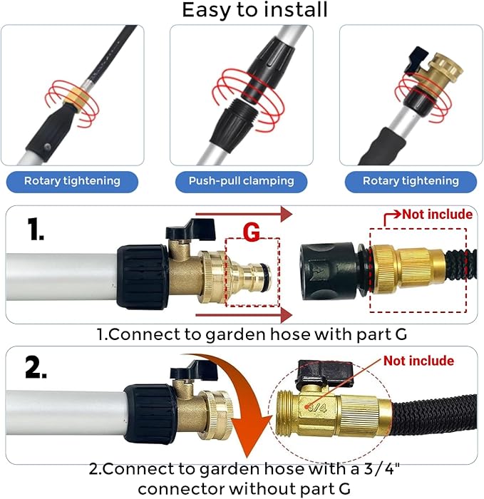 8FT/2.4M Gutter Cleaner Tool from Ground, Extendable Gutter Cleaning Wand with 5 Spray Patterns, Fits All Standard Garden Hoses, also for Garden Watering, Car Washing