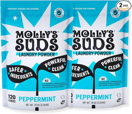 Molly's Suds Original Laundry Detergent Powder | Clean Laundry Detergent Powder for Sensitive Skin | Simple, Effective Ingredients, Stain Fighting | 240 Load (Peppermint)