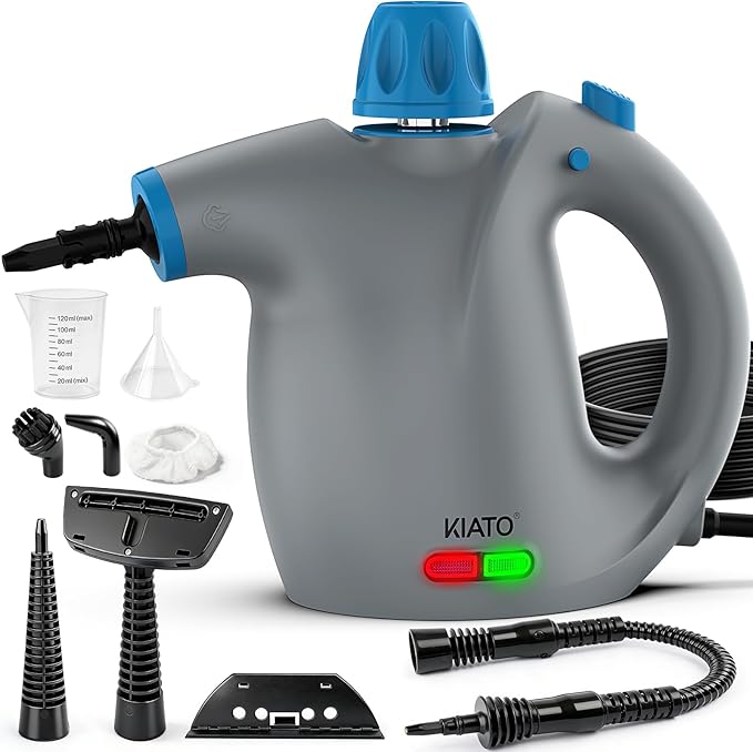 KIATO Handheld Steam Cleaner, Hand Held Steamer for Cleaning Home, Portable Pressurized Steamers for Upholstery Furniture Sofa Couch Floor Tile Grout Bathroom, Grey, SC23