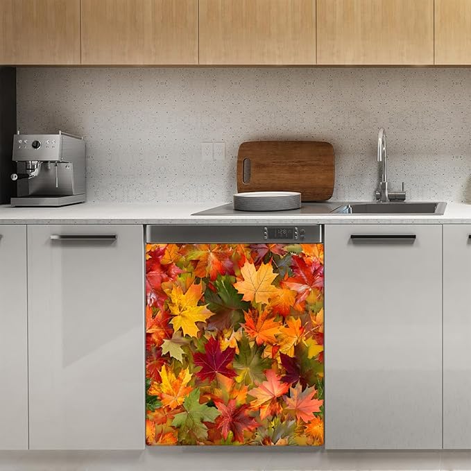 Autumn Color Maple Leaves Dishwasher Magnet Cover for The Front Magnetic Dishwasher Door Covers Dish Washer Sticker Wrap Home Decorative Appliances Panel Decal Kitchen Decor 23" x 26" (Magnetic)