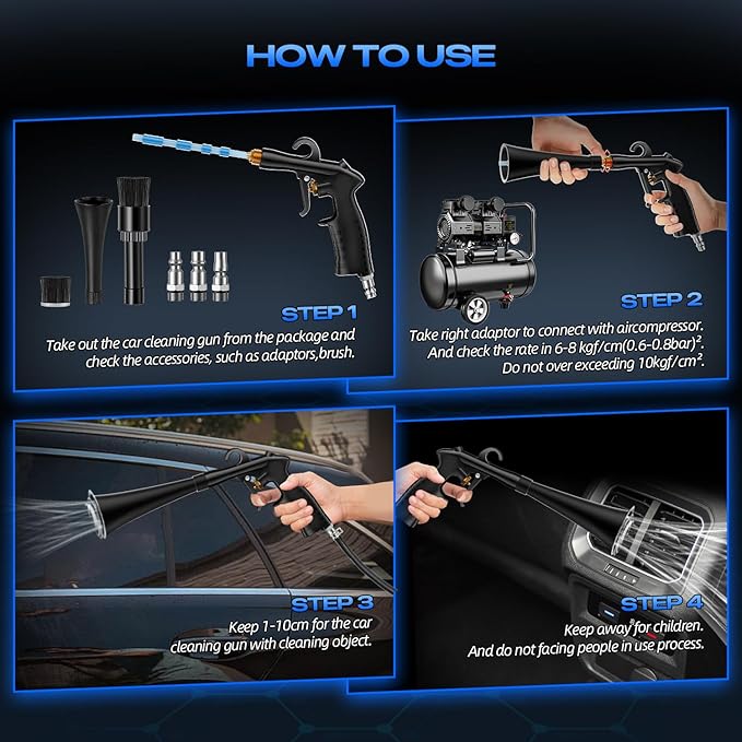 Car Dry Cleaning Gun, Detailing Interior Dryer Air Blow Gun, High Pressure Blower Gun, Car Detailing Kit Interior Cleaner,Car Detailing Tools for Car Quickly Blasts Dirt and DustWorks with Air