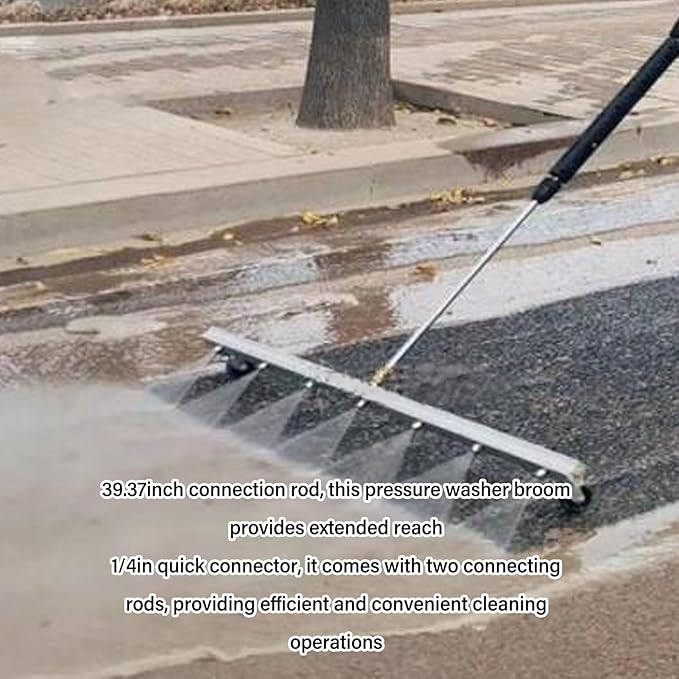 Pressure Washer Cleaner Stainless Steel 39.37inch Heavy Duty Water Broom with 1/4inch Quick Connector for Household Business Cleaning Surface Debris Removal (for Floor)