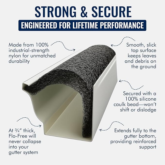 Flo-Free Leaf Guard- 36ft Premium Gutter Guard For 6K Gutters with Patented No-Clog Design- Advanced Gutter Protector Boosts Rain Flow & Stops Debris- Install Leaf Guards for Gutters- No More Cleaning