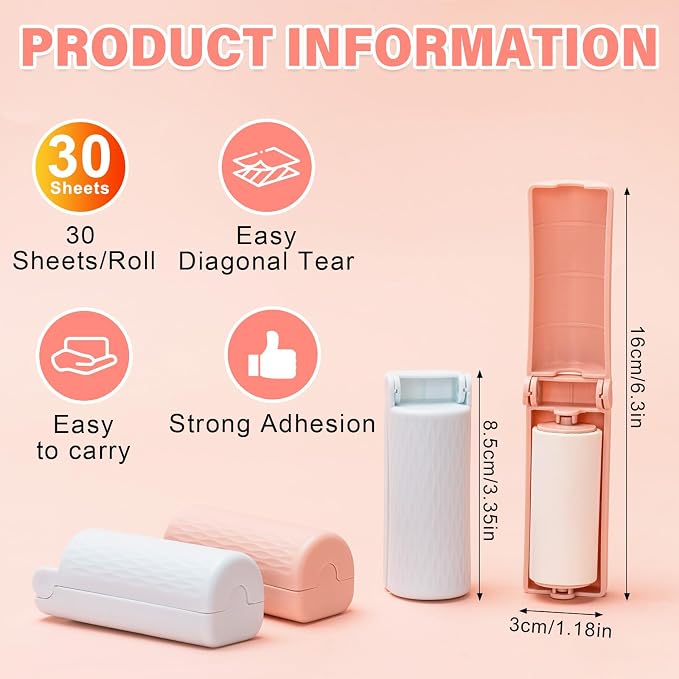 16 Pack Travel Lint Roller with 360 Sheets, Mini Portable Lint Remover | with 4 Handles & 12 Refills,Reusable Pet Hair Remover for Clothes with Cover, Easy to Clean for Luggage Use - Image 2