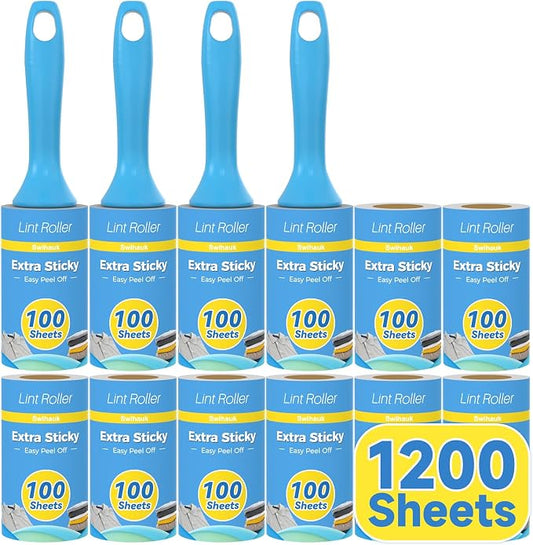 Swihauk 1200 Sheets Extra Sticky Lint Rollers for Pet Hair | Easy Spiral Tear Lint Roller for Clothes with Ergonomic Handle, Multipurpose Lint Remover for Furniture, Carpet, Car Seat by swihauk