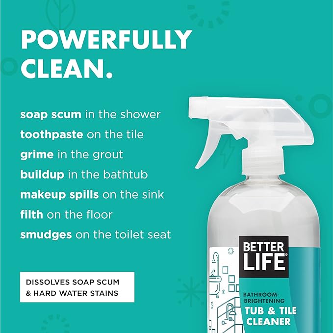 Better Life Floor Cleaner 32 Oz 2 Pack + All Purpose Cleaner Unscented 32 Oz Pack of 2 + Tub & Tile Cleaner 32 Oz 2 Pack
