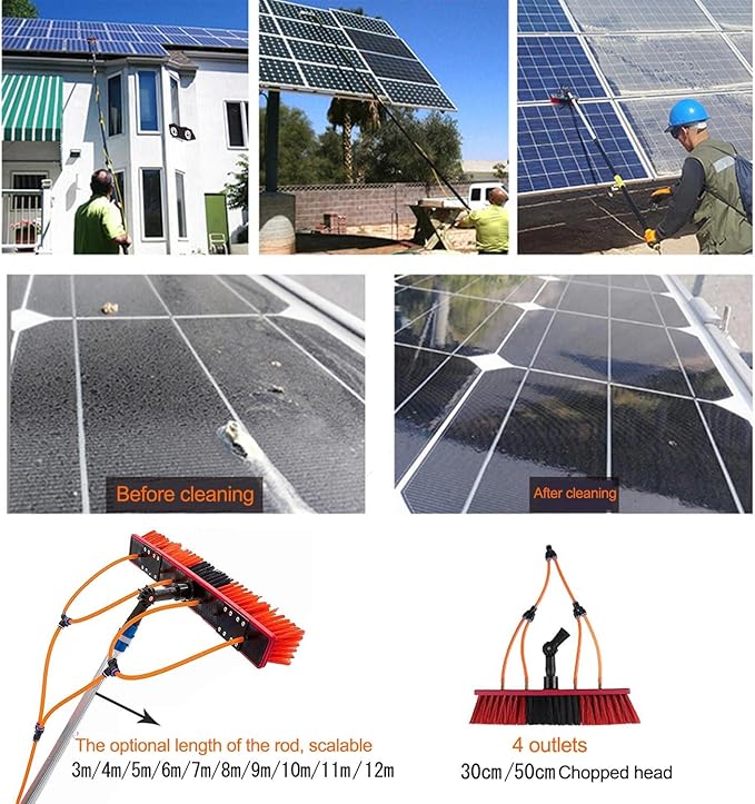 Window Cleaning Pole, Water Fed Telescopic Brush Extendable Cleaner Conservatory Roof Suitable for Photovoltaic Panel Cleaning Trucks-12m/40ft,Roof Cleaning Tools Window Clea