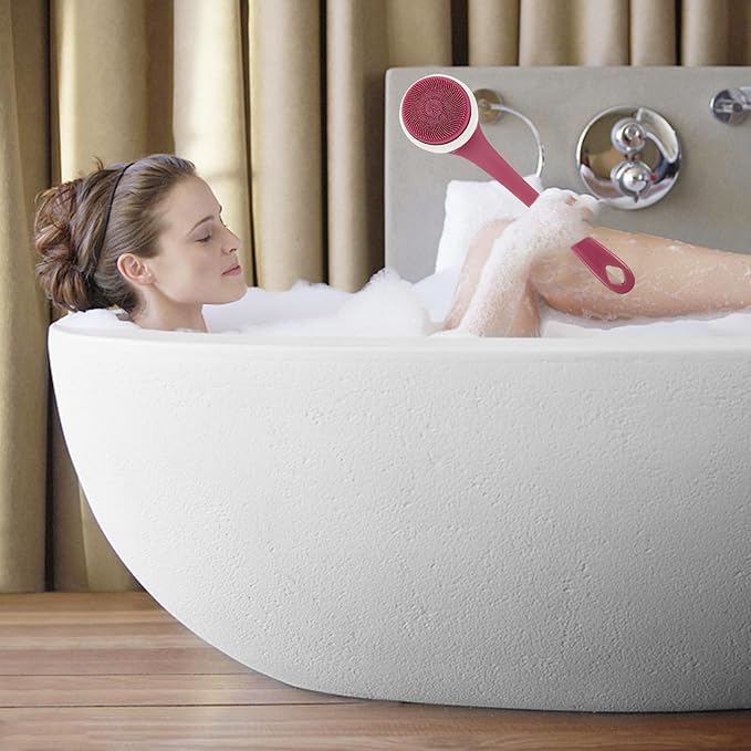 Electric Body Scrubber Silicone Bath Brush Rechargeable Waterproof Back Scrubber with Long Handle for Showering and Dead Skin Removal, 5-in-1 Skin Cleaning Tool for Home Bath Use