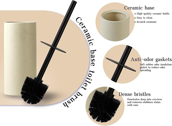 Ceramic Toilet Bowl Brush and Holder Set,Toilet Cleaning Scrub Brush,Heavy Duty Toilet Brush Quick Dry Bristles for Bathroom