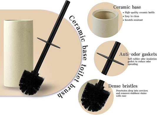 Ceramic Toilet Bowl Brush and Holder Set,Toilet Cleaning Scrub Brush,Heavy Duty Toilet Brush Quick Dry Bristles for Bathroom