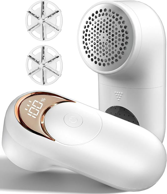 Fabric Shaver Lint Remover for Clothes, Portable Sweater Defuzzer | Rechargeable with LED Display, 3 Speeds, 2 Extra 6-Blade Heads, Removes Lint, Fuzz Fabric Pills from Clothing and Fabrics by KIDEE