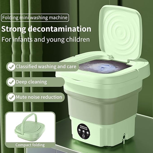 Walbest Mini Portable Washing Machine, 8L Foldable Small Washers Machine for Baby Clothes, Underwear, 2-in-1 Washing Machine & Spin Dry Folding Travel Laundry Tub for Cleaning Sock Small Rags Green U