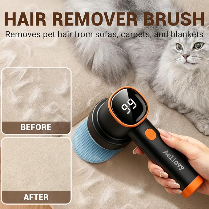Fabric Shaver, 3 in 1 Lint Remover with Hair Remover Brush & Lint Rollers, Digital Led Display, 3 Speeds with Replaceable Blades, Remove Pilling for Clothes, Furniture, Sweater, Couch, Blanket, Pet - Image 3