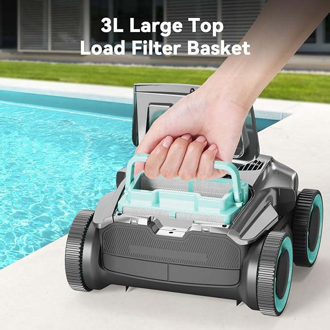 Cordless Robotic Pool Cleaner-Pool Vacuum for In ground Pools with Wall Climbing-120 Mins Running Time, Smart Navigation, 20Gal/Mins Poweful Suction, for Most Pools up to 1,500 Sq.ft, Cyan