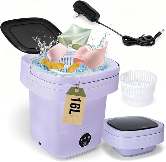 Mini Washing Machine 16L Portable Washer Foldable Small Washing Machine - 3 Cleaning Modes with Spin Dryer Basket for Underwear, Socks, Baby Clothes - Ideal for Apartment, Dorm, RV & Travel