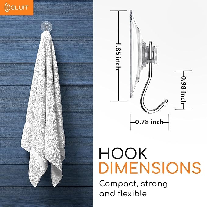 GLUIT Suction Cup Hooks - Utility Hook Wall Hangers for All Purposes Stainless Steel Removable Small Suction Cups for Kitchen Bathroom Shower Wall Window Glass Door 3 lbs (8 Suction Hooks)