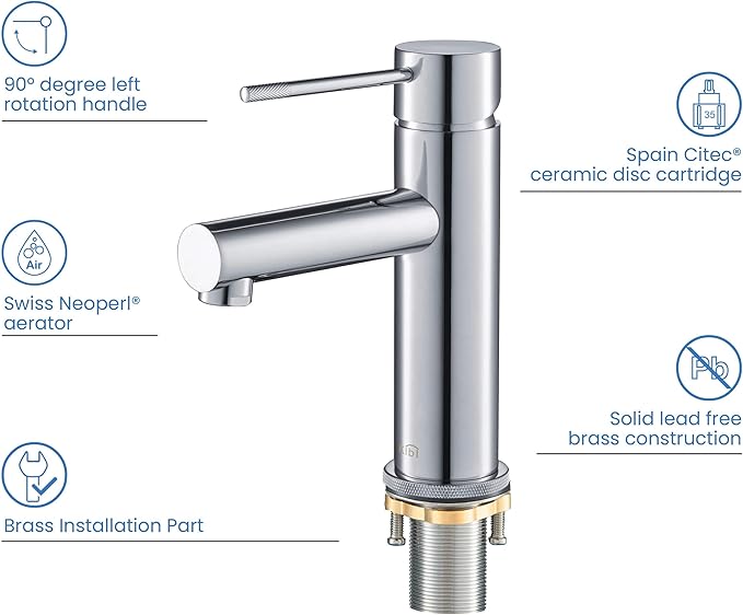 KIBI KBF1010 Solid Brass Single Handle Single Hole Circular X Faucet for Bathroom Sink with Pop Up Drain | High Arc Faucet Spout | Chrome Finish | Corrosion and Rust Resistant