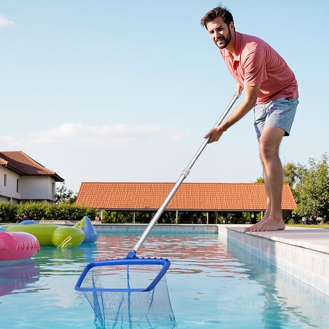 VEVOR Pool Pole, 3.4 to 15 Ft Telescoping Swimming Pool Cleaning Poles, Professional Adjustable Telescopic Pole with 2 Extension Poles, Heavy Duty Cleaner Stick for Skimmer Net, Brush, Vacuum Head
