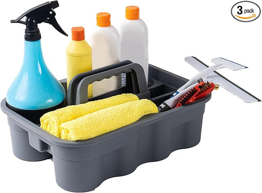 Matthew Large Plastic Tote Tool & Deluxe Supply Cleaning Caddy with Handle Portable Shower Basket Storage Caddy for Cleaning Products Organizer,Take-Out Coffee/Soft Drink,Bath Multi Use - Gray