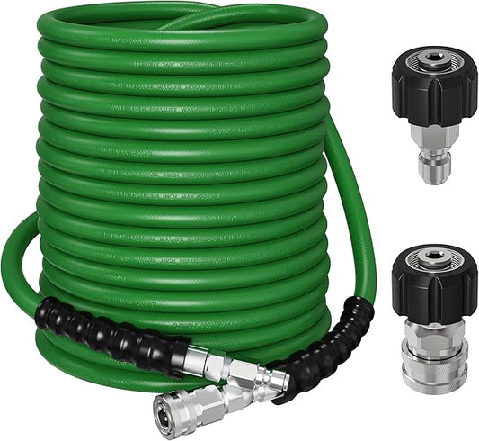SITIMIMIL® 3/8 Pressure Washer Hose 100FT Hot Water - Commercial Grade 4800PSI Steel Wire Braided, Ultra Flexible & Kink Resistant, Quick Connect Fits Most Brands, for Home & Professional Use Green