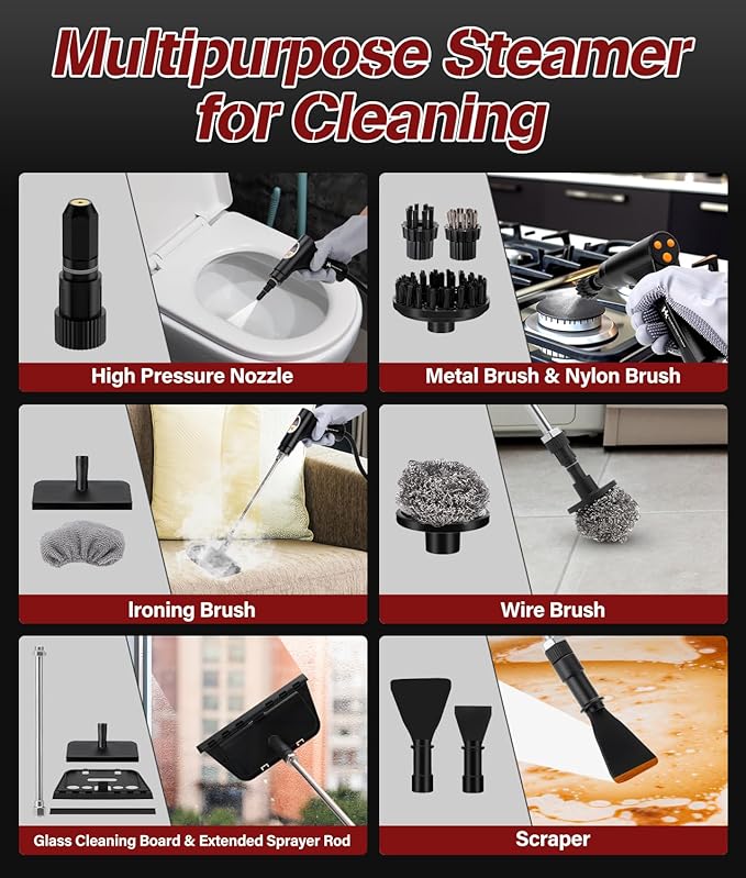 2026 Upgraded Steam Cleaner,10s Heat-Up,1.2L Tank, 6-Level Adjustable Handle,1500W Steamer for Cleaning, Portable Steamer for Cleaning with 20PCS Accessories, Steam Cleaner for Home,Car,Dirt