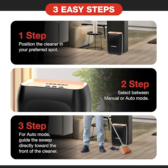 Touchless Automatic Electric Vacuum Dustpan with Nozzle Attachment – Hands-Free, Multi-Mode Floor Cleaner for Professional Use