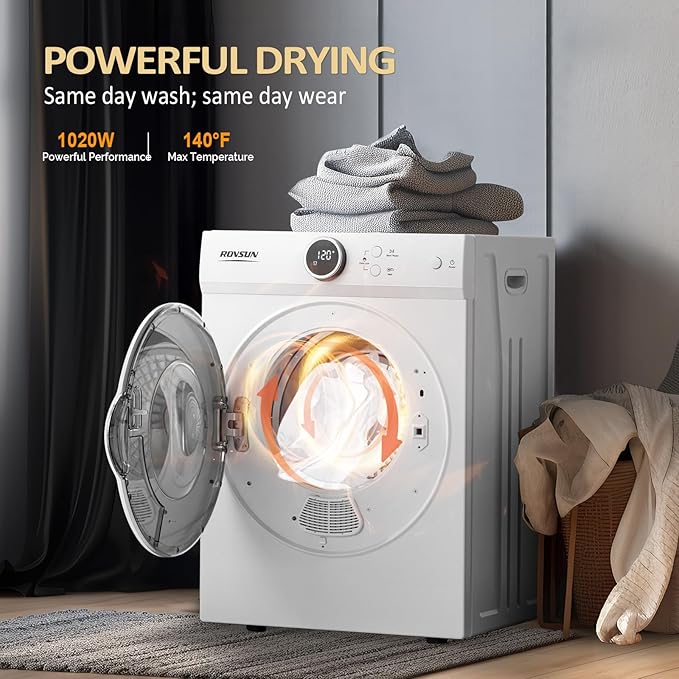 ROVSUN 17.8LBS Full-Automatic Washing Machine and 1.8CuFt Portable Clothes Dryer Set, Compact Laundry Washer and Dryer Combo Set with Stainless Steel Inner Tub, for Apartment, Dorm, Home