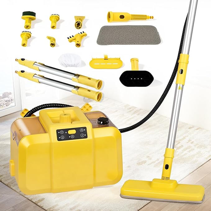 Steam Cleaner, Chemical-Free High-Pressure Commercial Steamer Cleaner with Unlimited Steam Injection, Fast Heat-Up, 2.2L Capacity, 14 Accessories for Floors, Grout, Upholstery (yellow)