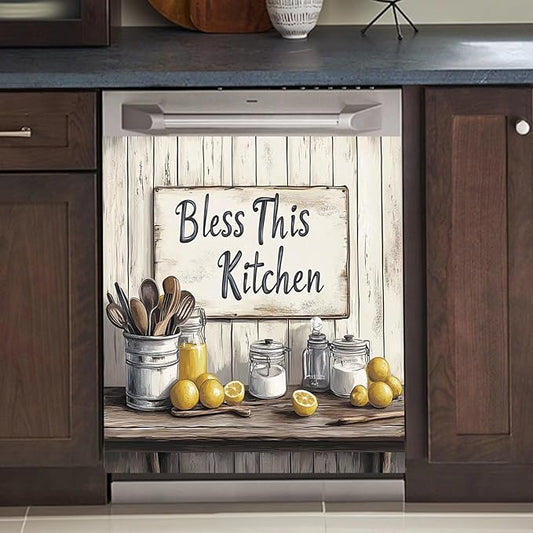 Vintage Spice Jar Tableware Dishwasher Magnet Cover Wooden Desktop Lemon Refrigerator Magnet Door Panels Home Kitchen Appliances Vinyl Stickers 23 W x 26 H