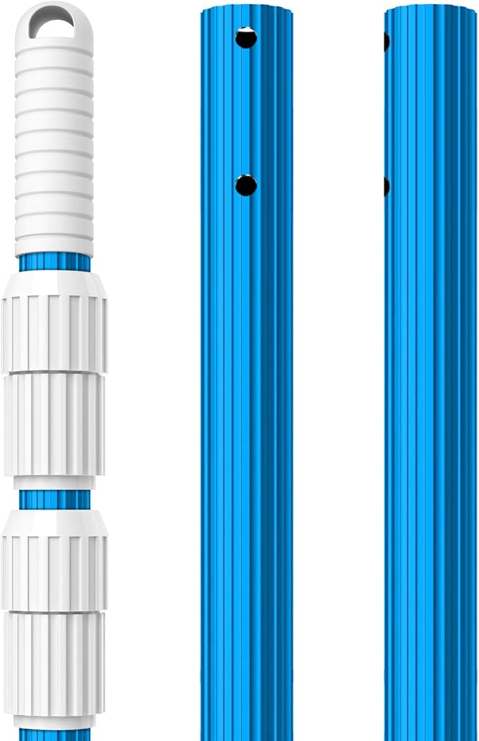 BLIKA 16FT Blue Aluminum Telescopic Swimming Pool Pole, 1.30mm Thickness, Pool Pole Telescopic, Professional Pool Poles for Skimmer Net,Brush,Vacuum Head