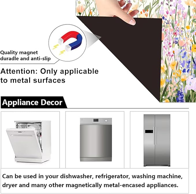 Dishwasher Magnet Cover 23x26 in Painted Pastel Flower Field with Butterflies Magnetic Dishwasher Cover for Kitchen Appliance Decoration Front Panel Sticker Panel Home Decor
