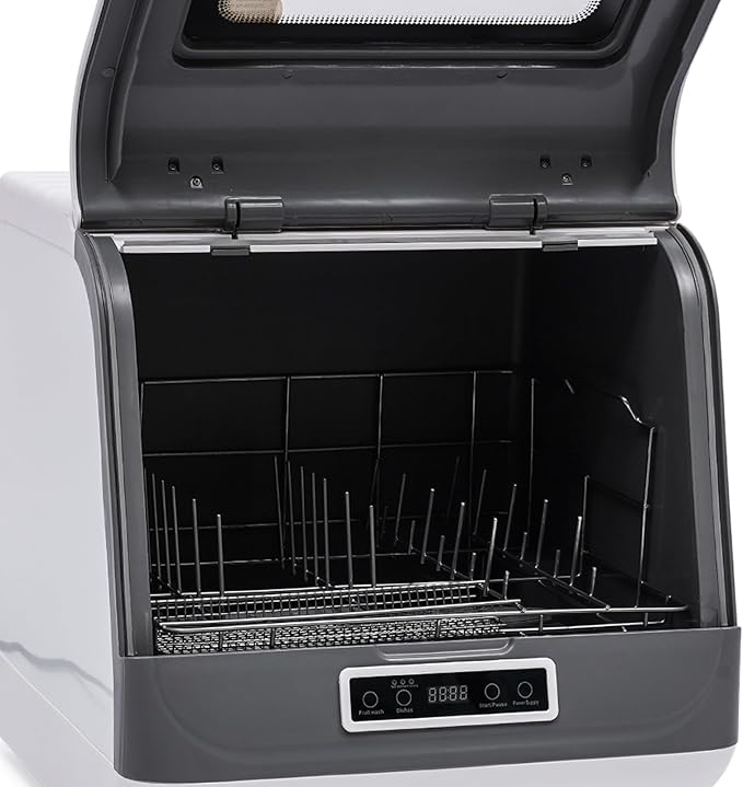 Portable Countertop Dishwasher, 800W Compact Dishwashers with Filter and Hybrid Drying Function, Mini Dishwasher with 3 Wash Programs for Apartments, Rvs, Small Kitchens (White)