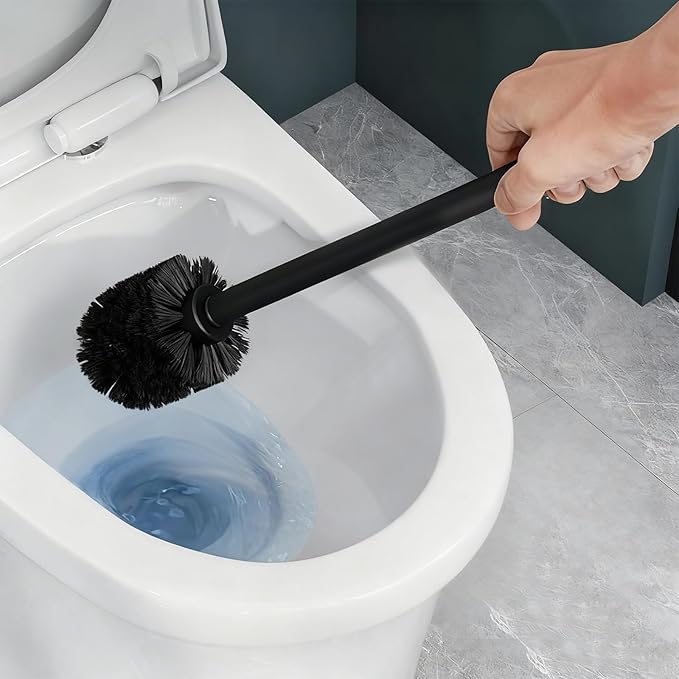 Toilet Brush and Holder Set, 2 PCS Decorative Toilet Bowl Brush and Holder Set Bathroom Aceessories Toilet Scrubber Brush Set with Heavy-Weight Resin Base with Long Handle (Beige)