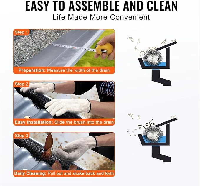 Gutter Brush 15ft, 4.33in Diameter - 5 Pack Gutter Cleaning Tools for 5 Inch Gutters, Leaf Guard, Easily Clear Debris, DIY Installation