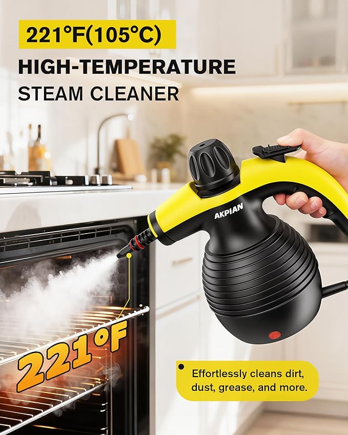 Handheld Steam Cleaner, 1050W Multipurpose Portable Steam Cleaner with 10 Accessories, Chemical-Free High Pressure Steamer for Tile, Grout, Floor, Kitchen, Bathroom, Car Interior, Windows