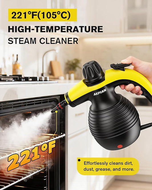 Handheld Steam Cleaner, 1050W Multipurpose Portable Steam Cleaner with 10 Accessories, Chemical-Free High Pressure Steamer for Tile, Grout, Floor, Kitchen, Bathroom, Car Interior, Windows