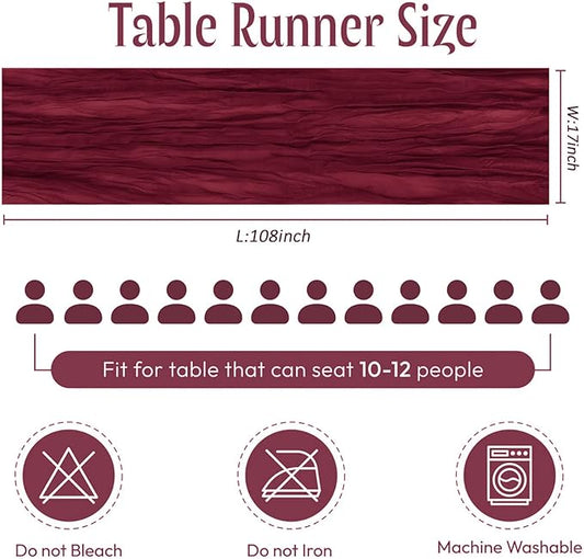 12 Pack Burgundy Red Cheesecloth Table Runner 17 x 108 Inch Gauze Table Runner Fabric Semi Sheer Cheese Cloth Table Decor Bulk for Rustic Romantic Wedding Baby Shower Table Decoration