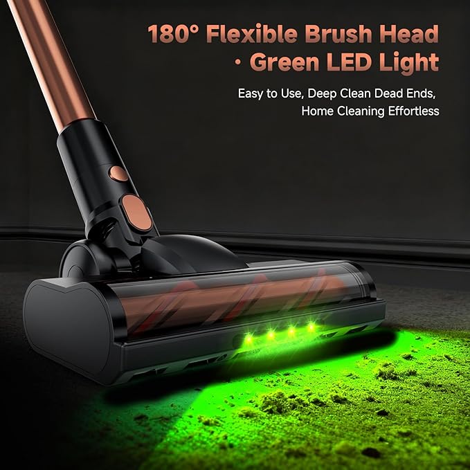 Cordless Stick Vacuum Cleaner - 45KPA Powerful Suction Vacuum with 45 Min Runtime, Detachable Battery, Anti-Tangle & 1.5L Dust Cup, 8 in 1 Vacuum Cleaner for Pet Hair, Carpet, HardFloor, Gold